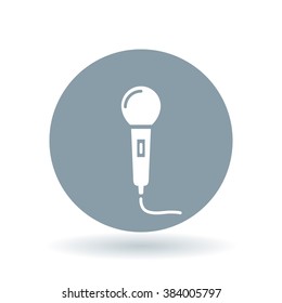 Microphone icon. Mic sign. karaoke symbol. White icon on cool grey circle background. Vector illustration.