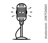 Microphone icon or modern line symbol. Vector line art and icon design with bold outline. Black and white Pixel Perfect minimalistic symbol isolated white background. Silhouette simple thin sign