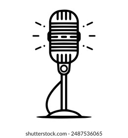 Microphone icon or modern line symbol. Vector line art and icon design with bold outline. Black and white Pixel Perfect minimalistic symbol isolated white background. Silhouette simple thin sign