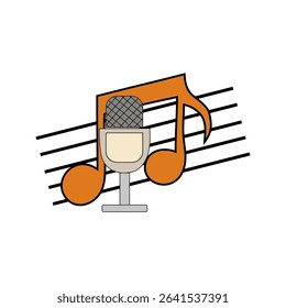 Microphone icon. Music note symbol. Orange clef design. Vector white background.