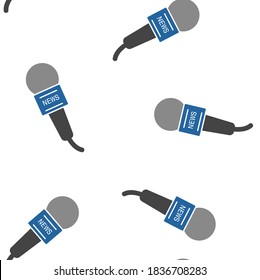 Microphone icon with a news symbol seamless pattern on a white background.