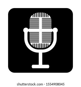 Microphone icon on black square button. Vector illustration.