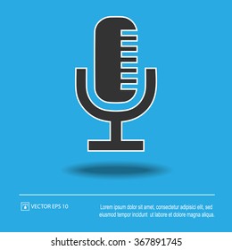 Microphone icon on blue background. Microphone symbol. Isolated black and white vector illustration EPS 10.