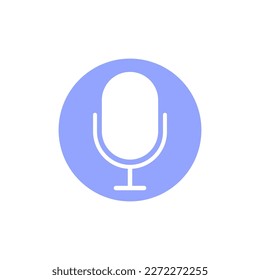 Microphone icon on blue circle. Podcast voice audio record. Vector illustration.