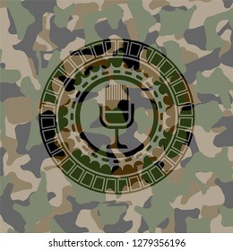 microphone icon on camouflage texture