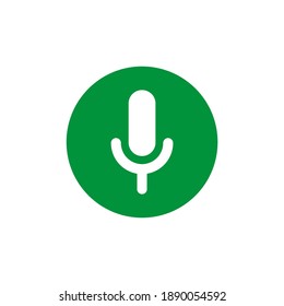 Microphone icon on a green circle. Button in flat design on isolated background. Voice typing. Vector stock illustration