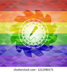 microphone icon on mosaic background with the colors of the LGBT flag