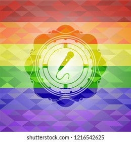 microphone icon on mosaic background with the colors of the LGBT flag
