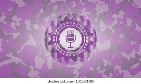 microphone icon on pink and purple camouflage texture