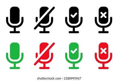 Microphone icon on and turn off, Microphone symbol. Isolated. Editable stroke. Vector