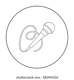 Microphone icon in outline style isolated on white background. Event service symbol stock vector illustration.