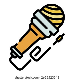 Microphone icon. Outline microphone vector icon color flat isolated