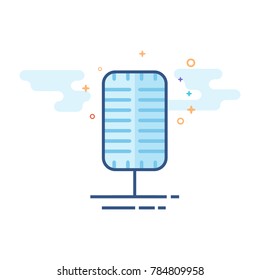 Microphone icon in outlined flat color style. Vector illustration.