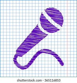 Microphone Icon with pen and school paper effect 