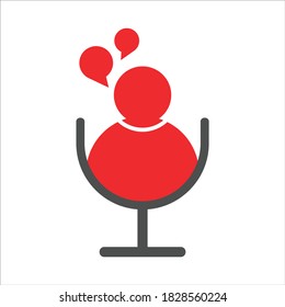 microphone icon. microphone and people icon with conversation bubble. concept for podcast, broadcasting media 