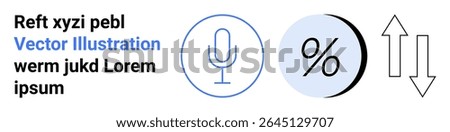 Microphone icon, percentage symbol, and vertical arrows. Ideal for podcasts, statistics, finance, presentations, data visualization, digital marketing, and analytics Landing page