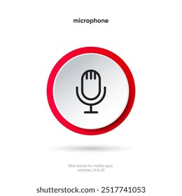 Ícone do microfone. Ícone de podcast, difusão, webcast. Sinal de correio de voz. Símbolo de bate-papo por voz. Símbolo de gravação. Ícone Mudo. Ícone de microfone do Telefone 3D para UI UX, aplicativo móvel, apresentações
