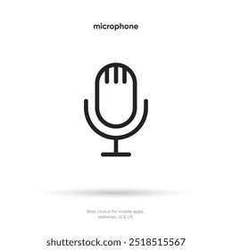 Microphone icon. Podcast, broadcast, webcast icon. Voicemail sign. Voice chat symbol. Recording symbol. Mute icon. 3D Phone microphone icon for UI UX, mobile app, presentations
