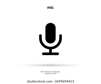 Microphone icon. Podcast, broadcast, webcast icon. Voicemail sign. Voice chat symbol. Recording symbol. Mute icon. 3D Phone microphone icon for UI UX, mobile app, presentations