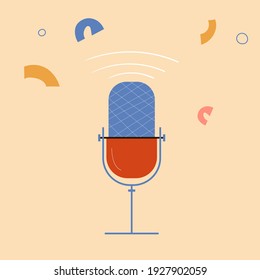 Icono de micrófono, concepto de podcast. Ilustración vectorial en estilo plano
