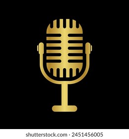 Microphone icon. Podcast, voice or audio record, radio mic symbol. Old microphones design. Vector illustration.