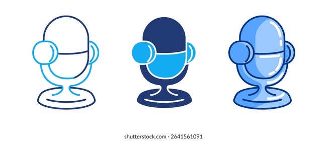 Microphone icon represented by 3d perspective Microphone icon Blue, Dualline, Dualtone style.
