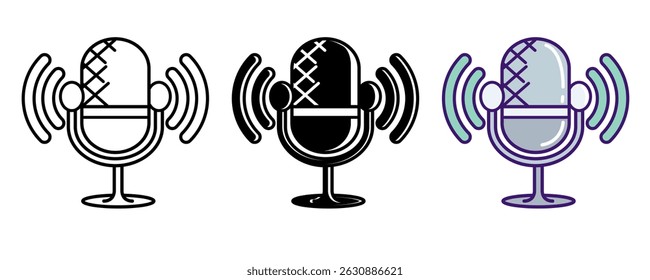 Microphone icon represented by Microphone Line, Filled, Color style.