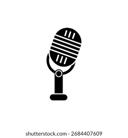 Vector de símbolo de micrófono de audio retro sobre fondo blanco