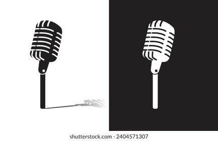 Microphone icon.  Retro, Vintage Microphone Icon on White Background. Microphone vector. Microphone image. Broadcast sign. Vector illustration.