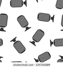 Microphone icon seamless pattern background. Mic broadcast vector illustration. Mike speech symbol pattern.