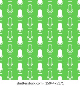 Microphone icon seamless pattern. Podcaste vector texture. Mike speech symbol banner.
