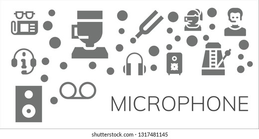 microphone icon set. 11 filled microphone icons.  Simple modern icons about  - Newspaper, Call center, Headphones, Speaker, Tuning, Voice message, Metronome, Operator