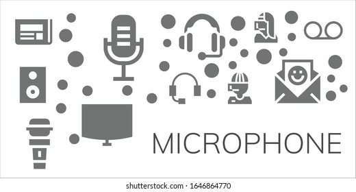 Mikrofon-Symbol-Set. 11 gefüllte Mikrofonsymbole. Einschließlich Zeitung, Mikrofon, Lautsprecher, Headset, Call Center, Nachtständer, Kommunikation, Sprachnachrichten, Symbole für Sprachnachrichten