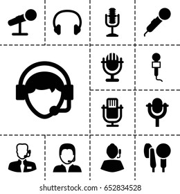 Microphone icon. set of 13 filled microphoneicons such as microphone, operator, support, headset