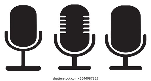 Ícone do microfone Definido para áudio e podcasting- microfone, microfone, microfone, ícone do microfone, ícone do microfone, ícone do microfone.