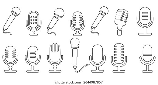 Ícone do microfone Definido para áudio e podcasting- microfone, microfone, microfone, ícone do microfone, ícone do microfone, ícone do microfone.