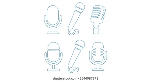 Ícone do microfone Definido para áudio e podcasting- microfone, microfone, microfone, ícone do microfone, ícone do microfone, ícone do microfone.