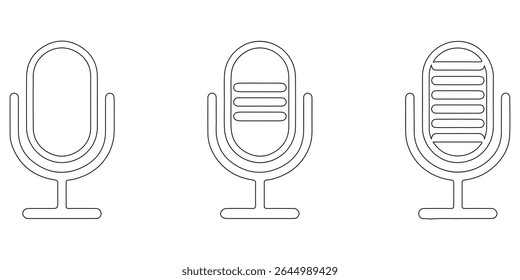 Ícone do microfone Definido para áudio e podcasting- microfone, microfone, microfone, ícone do microfone, ícone do microfone, ícone do microfone.