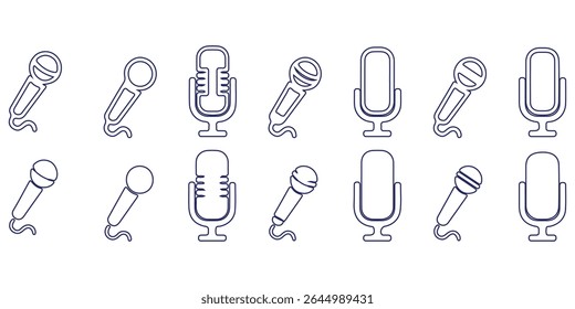 Ícone do microfone Definido para áudio e podcasting- microfone, microfone, microfone, ícone do microfone, ícone do microfone, ícone do microfone.