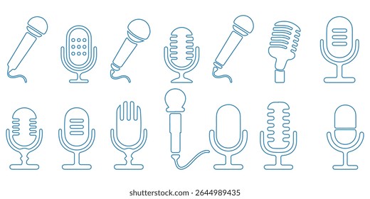 Ícone do microfone Definido para áudio e podcasting- microfone, microfone, microfone, ícone do microfone, ícone do microfone, ícone do microfone.