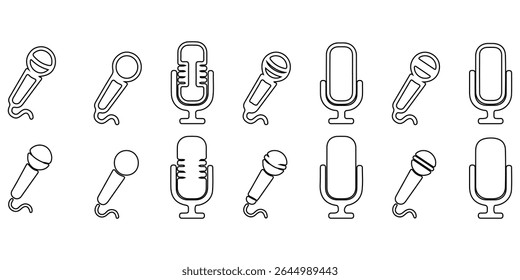 Ícone do microfone Definido para áudio e podcasting- microfone, microfone, microfone, ícone do microfone, ícone do microfone, ícone do microfone.