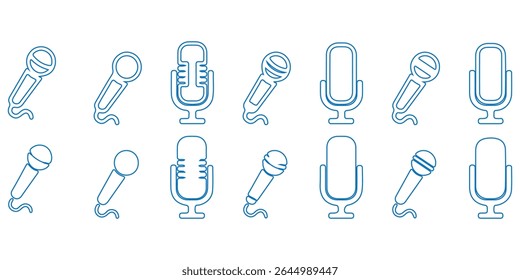 Ícone do microfone Definido para áudio e podcasting- microfone, microfone, microfone, ícone do microfone, ícone do microfone, ícone do microfone.