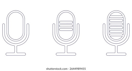 Ícone do microfone Definido para áudio e podcasting- microfone, microfone, microfone, ícone do microfone, ícone do microfone, ícone do microfone.