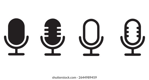 Ícone do microfone Definido para áudio e podcasting- microfone, microfone, microfone, ícone do microfone, ícone do microfone, ícone do microfone.