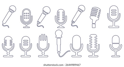 Ícone do microfone Definido para áudio e podcasting- microfone, microfone, microfone, ícone do microfone, ícone do microfone, ícone do microfone.