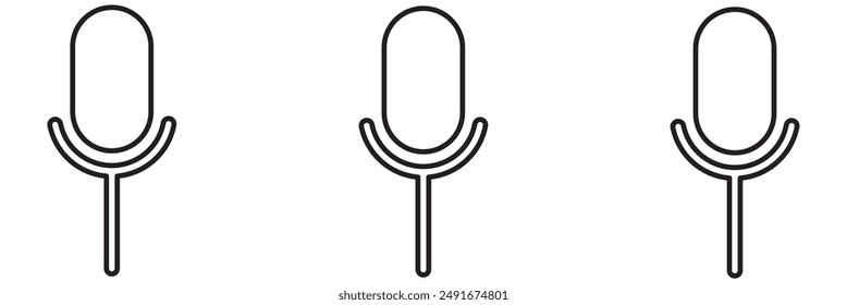 Microphone icon set. audio speech podcast mic vector symbol. thin line microphone pictogram. voice record mike icon in black filled and outlined style.