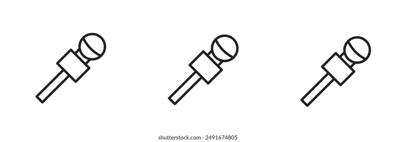 Microphone icon set. audio speech podcast mic vector symbol. thin line microphone pictogram. voice record mike icon in black filled and outlined style.