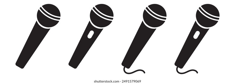 Microphone icon set. Black microphone icon isolated on white background.
