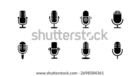 Microphone icon set. black vector icon. microphone logo icon vector. Mic, voice recorder concept.  various types of microphones.   eps 10 