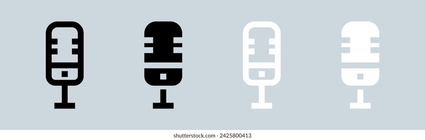 Microphone icon set in black and white. Voice signs vector illustration.